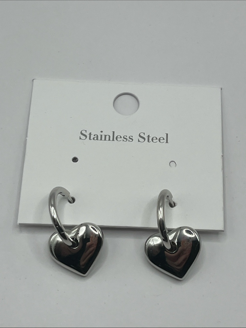 Stainless Steel Silver Heart Hoop Earrings
